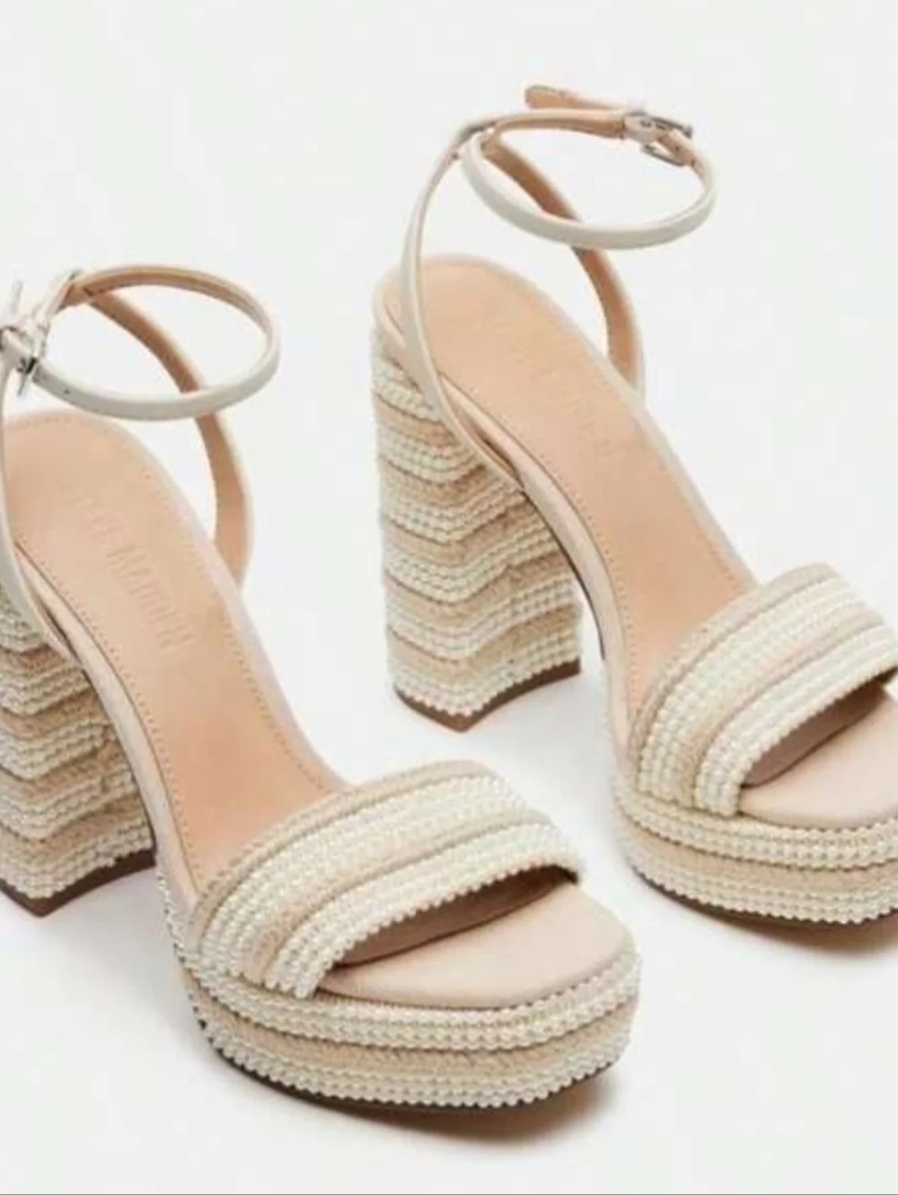 💛▪️Steve Madden▪️ Lumera Beaded Platform Ankle-Strap Sandal in Natural Color